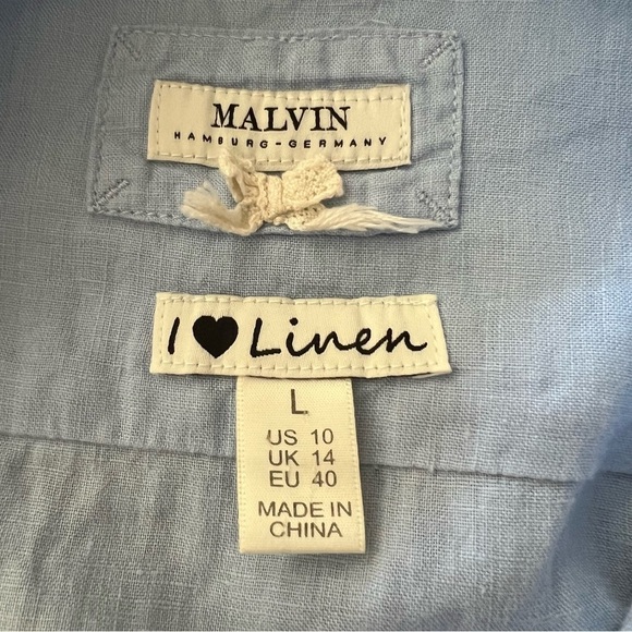 Malvin Hamburg Germany I Love Linen Printed Blouse Top Button Up Shirt Size L. - Picture 5 of 7